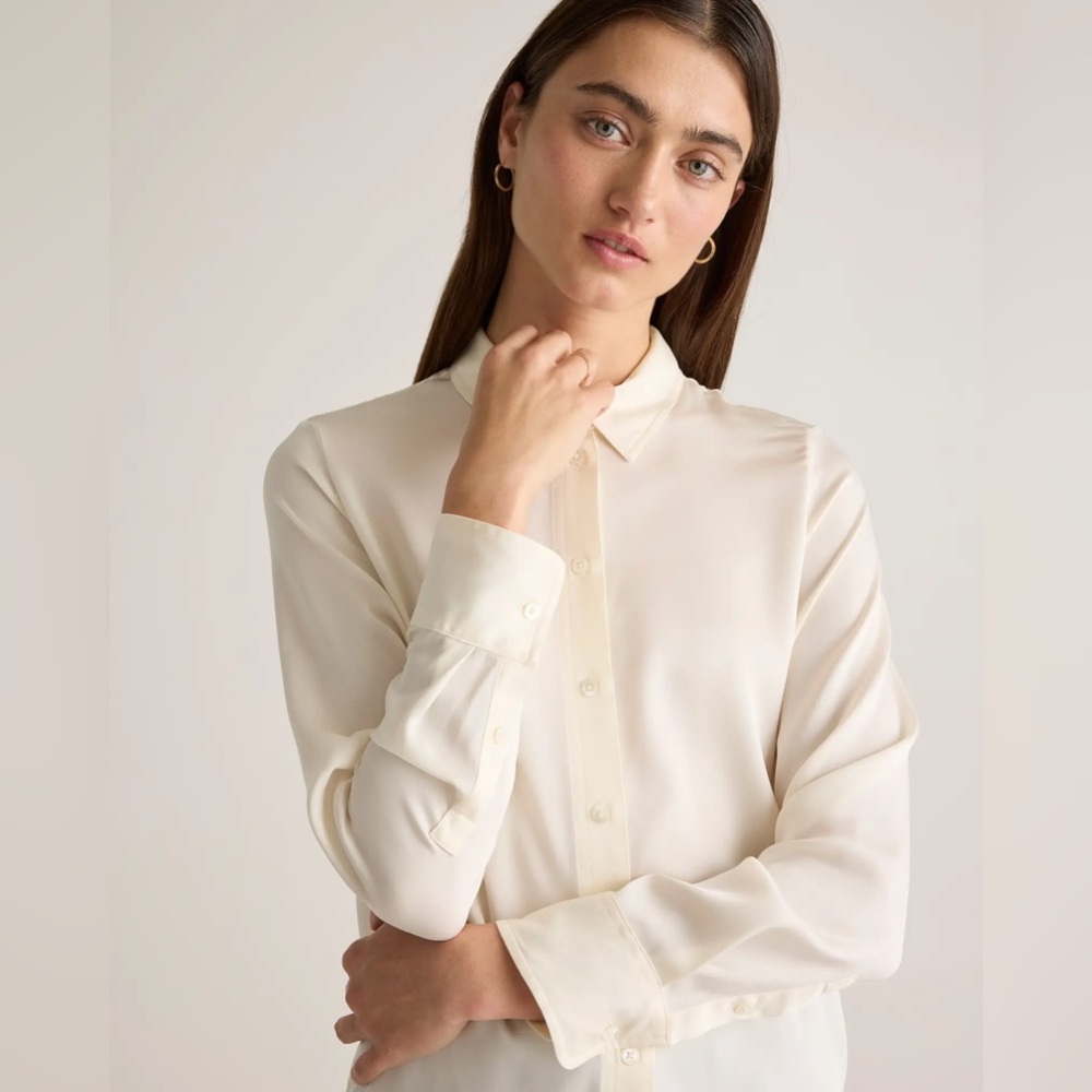 Quince Washable Stretch Silk Blouse in Ivory